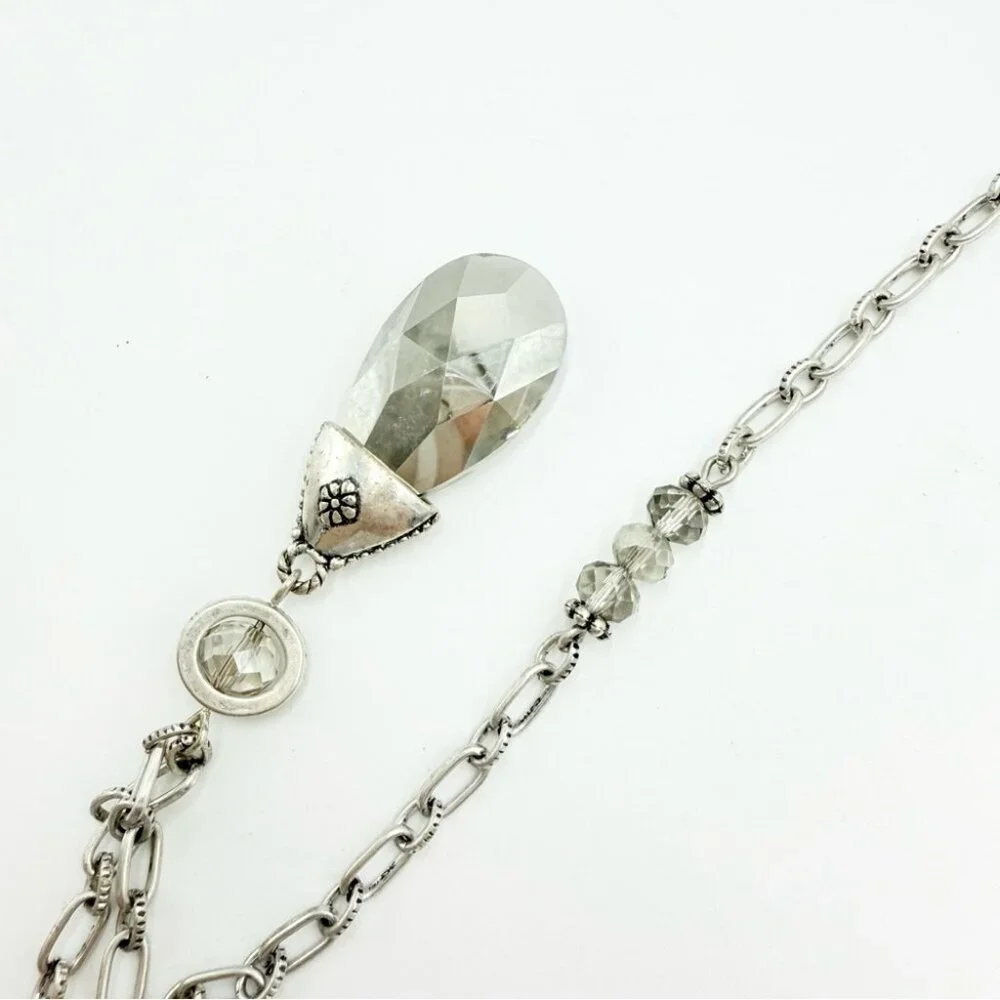 Chico’s Silver Tone Teardrop and Smoky Crystal Rhinestones Necklace